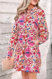 Fall Flower Print Long Sleeve Mini Dress in Dusty Pink, back view