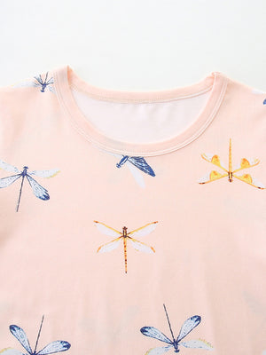 Toddler underwear set in pink with a dragonfly print and crew neck.