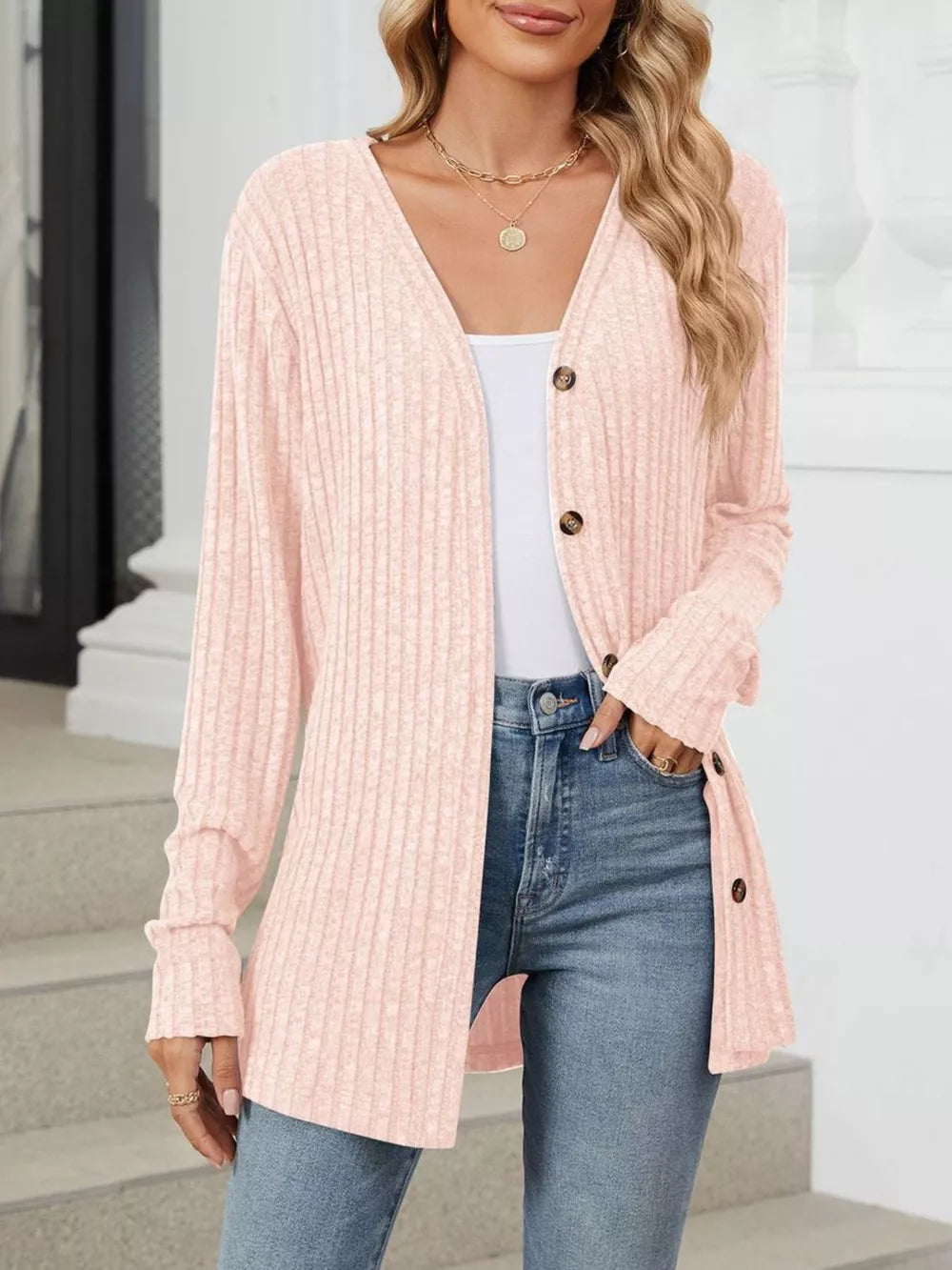 dusty blue cardigan with thin and long sleeve