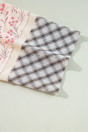Patchwork heart raglan top with floral print and plaid detail.