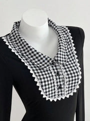 Gingham Collar Long Sleeve T-shirt, side view