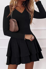 Layered Long Sleeve V-neck Mini Dress, view 16