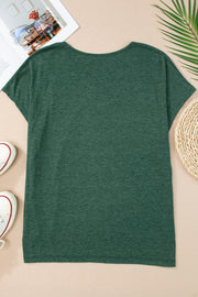 Dark green dolman sleeve tunic tee with a rounded neckline.