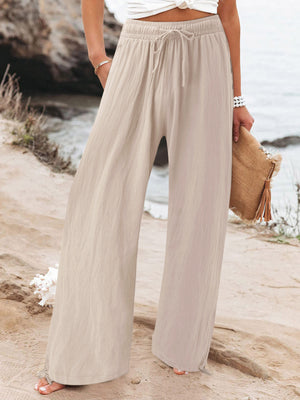 Full Size Drawstring Wide Leg Pants Plus Size in Fuchsia, editorial view