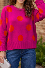fuchsia pullover sweater with hip-length and pullover