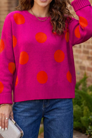 fuchsia pullover sweater with hip-length and pullover