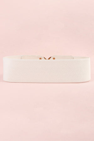 White elastic belt with double alloy buckle detail