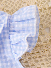 Children's Gingham Ruffle Collar Sleeveless Shirt in Yellow, view 14