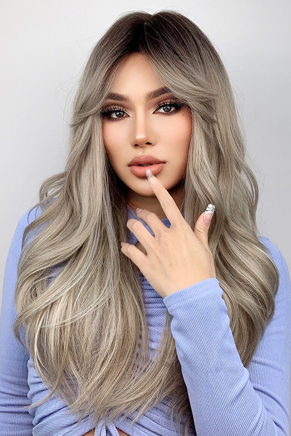Ombre Wave Frontal Wig in Ash Blonde Balayage with a basic cap construction.