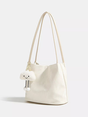 White pu leather shoulder bag with charm and double straps