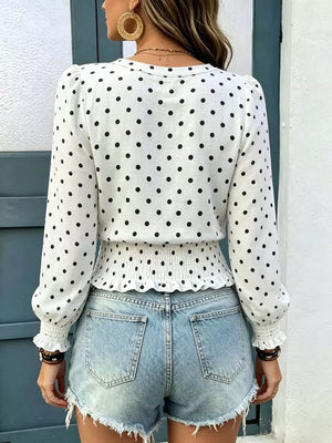 Polka Dot V-neck Smocked Blouse, side view