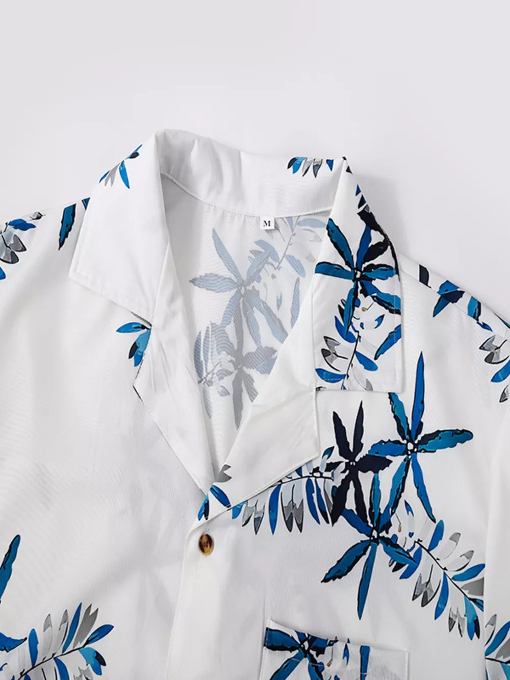 Men's Tropical Print Short Sleeve Shirt And Shorts Set in White, model styling view