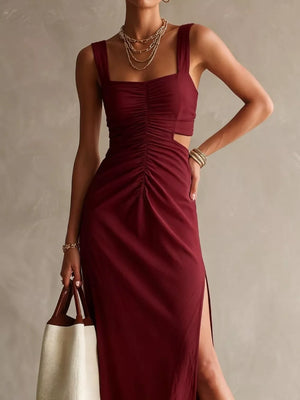 Ruched Cut-out Midi Dress in Khaki, editorial view
