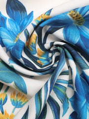 Maxi dress fabric with blue floral print and elastane detail