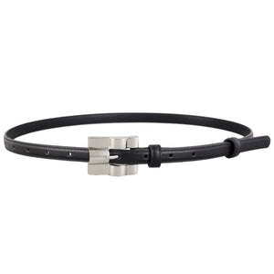 Slim black cowhide leather belt with a silver buckle