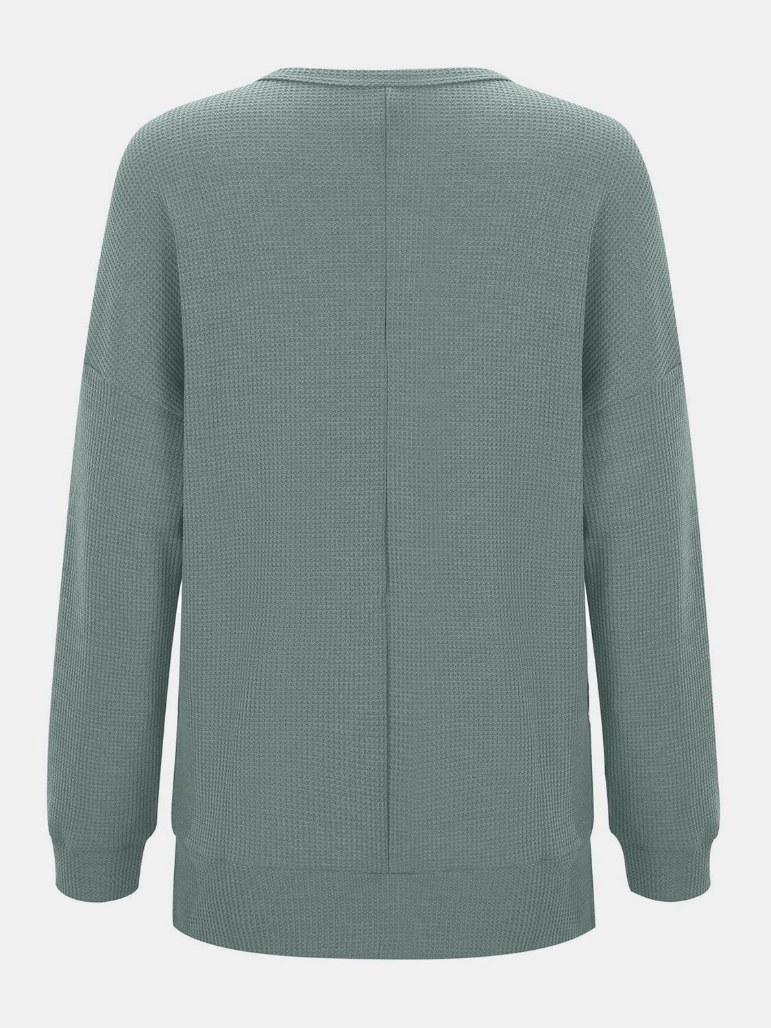 Waffle knit relaxed fit crewneck top in Gum Leaf green with a seam down the back.