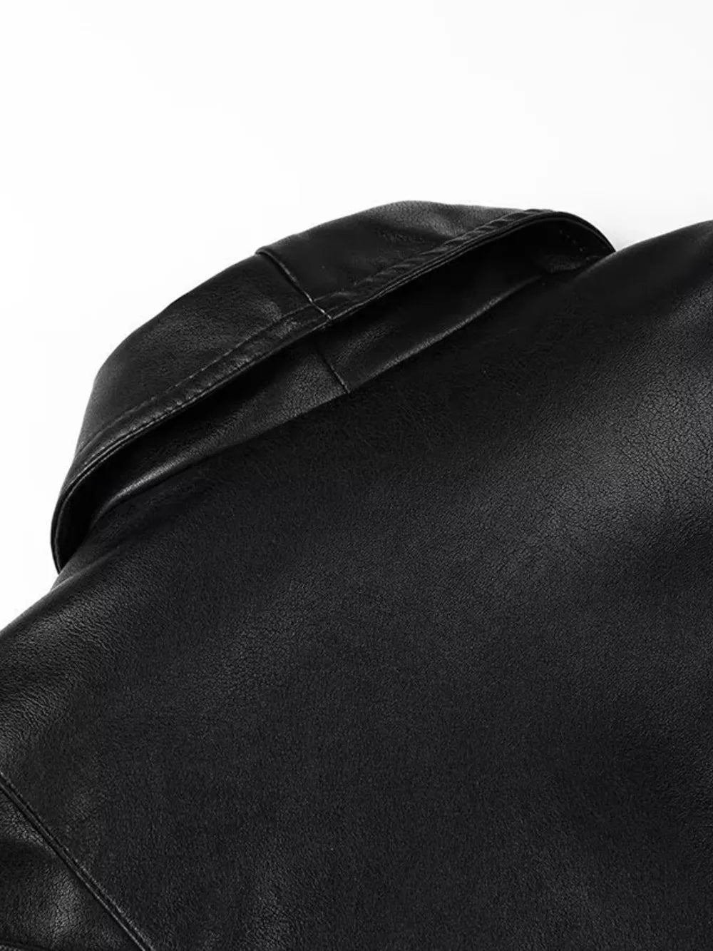 Belted Leather Jacket With Shawl Collar in Dark Brown, view 16