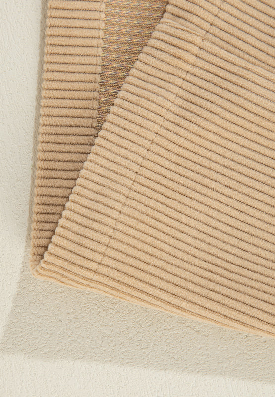Tan corduroy utility shirt with ruffled pocket detail