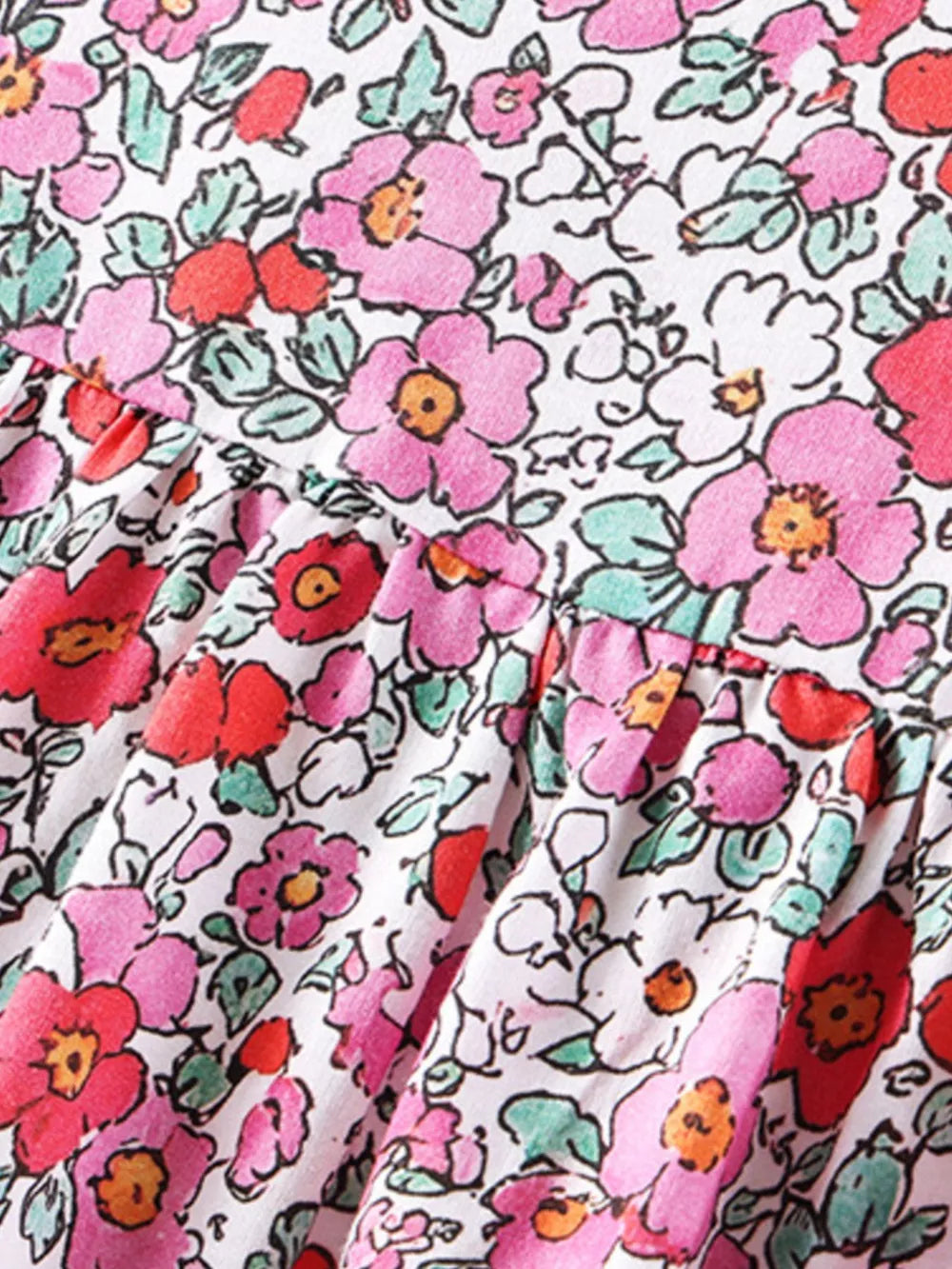 Children's Floral Print Short Sleeve A-line Dress, back view