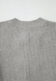 Gray ribbed knit cardigan with mock neck detail