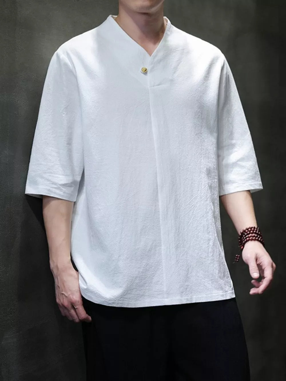 Men's Plus Size Solid 3/4 Sleeve Shirt, front view