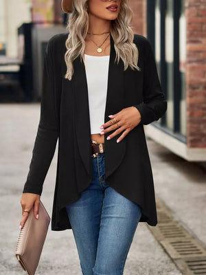 cardigan in Army Green with dropped shoulder and hip-length