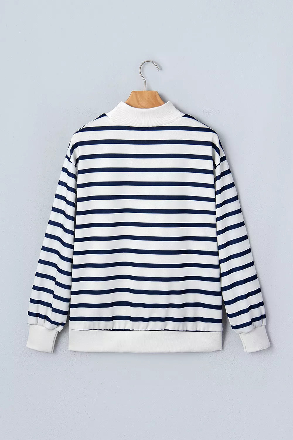 Striped Stand Neck Long Sleeve Sweatshirt in Stripe, back view