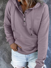 Full Size Kangaroo Pocket Drawstring Hoodie in Army Green, close-up detail