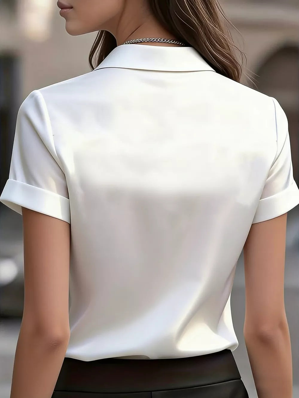 Satin Short-sleeve Shirt in White, editorial view