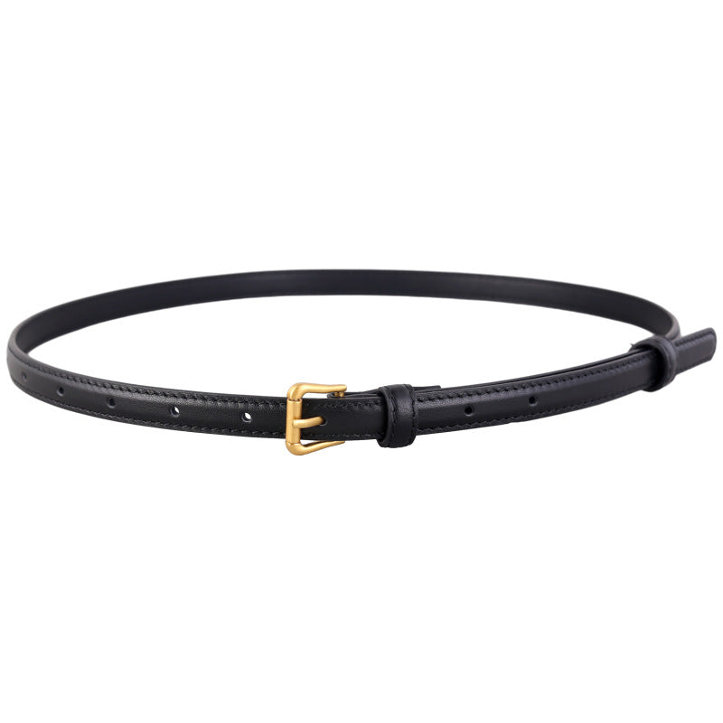 Black cowhide leather belt with gold buckle