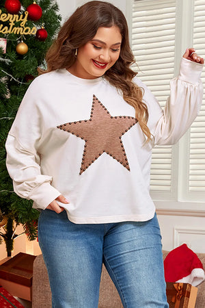 White sweatshirt with studded star detail and balloon sleeves