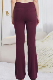 Burgundy flare-leg trousers with back pockets