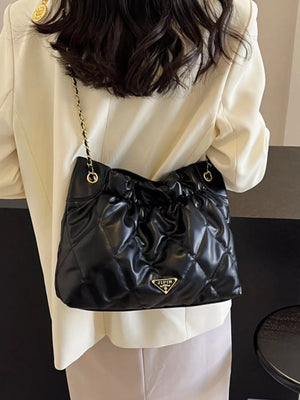 Ruched Leather Shoulder Bag in Black, alternate angle