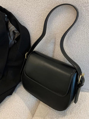 Pu Leather Small Shoulder Bag in Black, back view