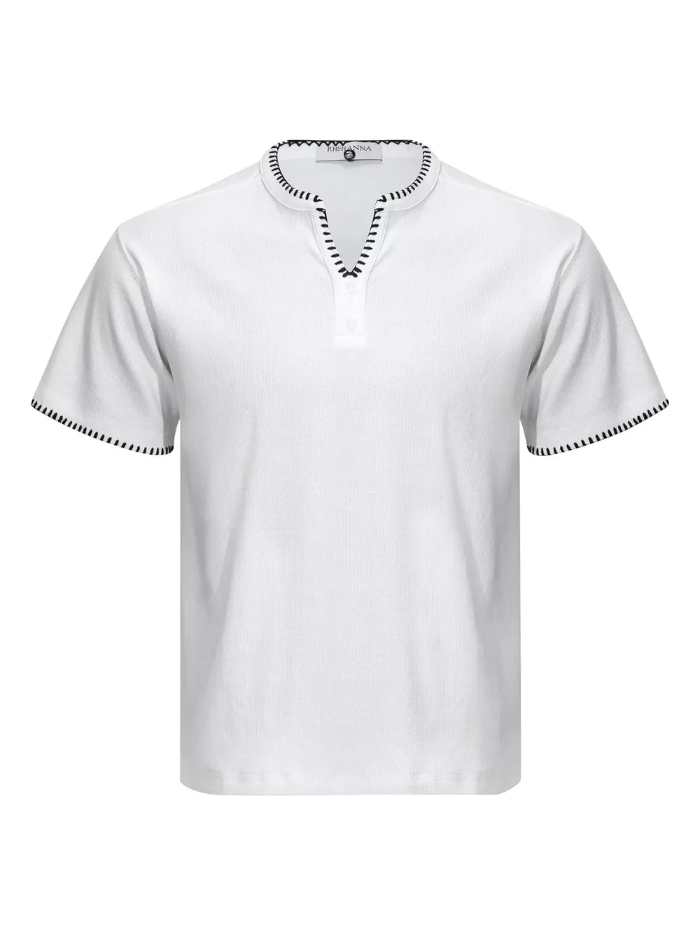 Men's Notched Short Sleeve Henley Top in White, front view