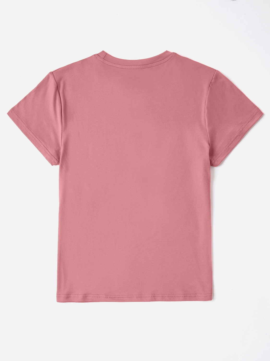 Dusty pink t-shirt with crew neck and short sleeves, plain back.