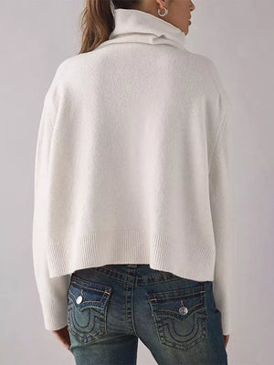 White turtleneck sweater with hip-length and pullover