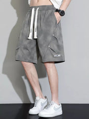Men's Plus Size Casual Drawstring Cargo Shorts, back view