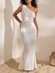 Elegant Crochet One-shoulder Maxi Gown