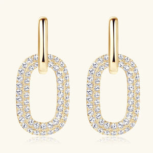 Gold pave oval link earrings with clear stones