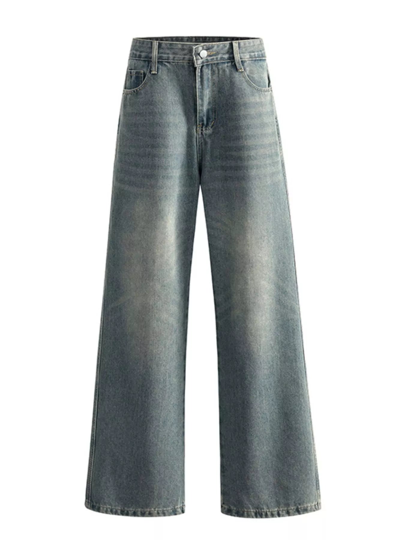 Relaxed wide-leg jeans in vintage blue denim with a faded wash and comfortable fit.