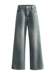 Relaxed wide-leg jeans in vintage blue denim with a faded wash and comfortable fit.