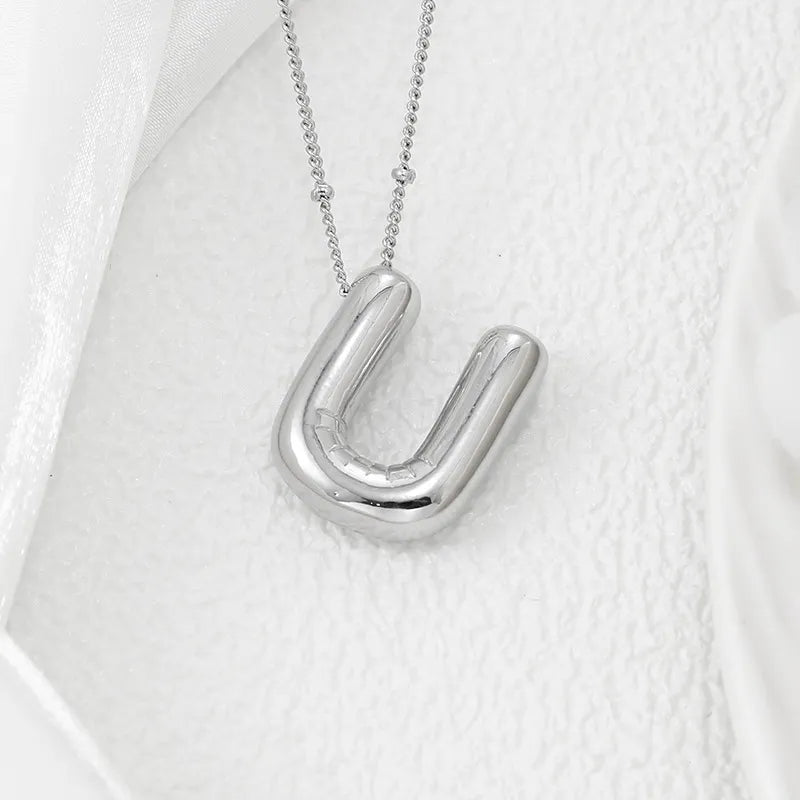 Silver letter U pendant necklace with beaded chain