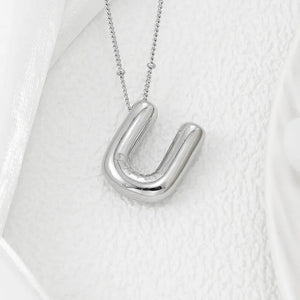 Silver letter U pendant necklace with beaded chain