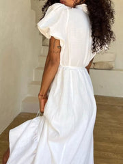 Frilled V-neck Tie-waist Maxi Dress