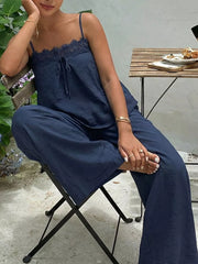 Lace-trimmed Cami With Wide-leg Pants Set