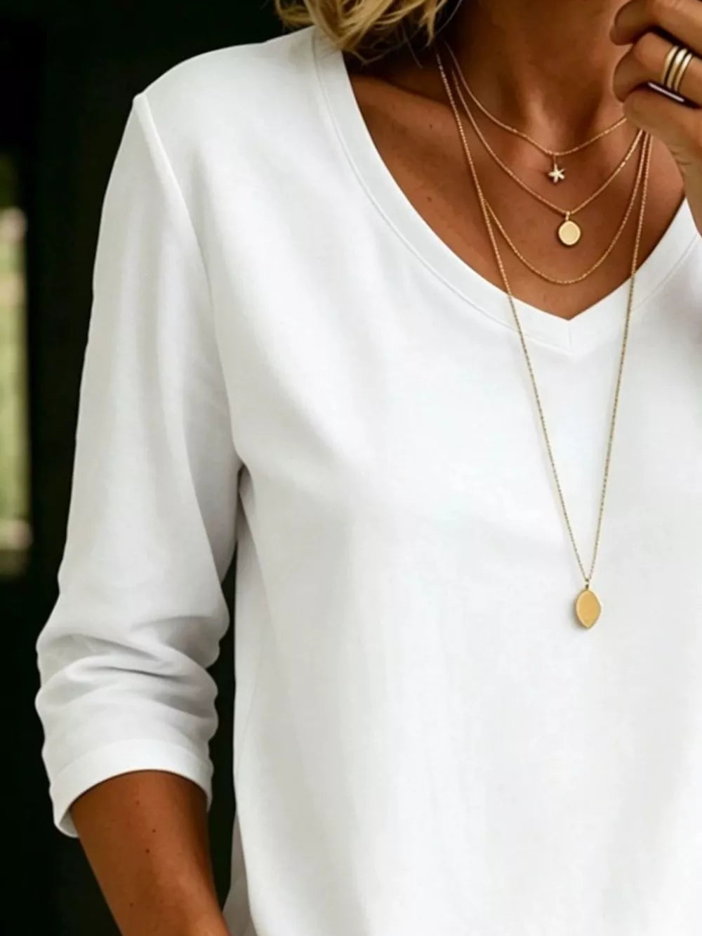Full Size V-neck 3/4 Sleeve T-shirt Plus Size, side view