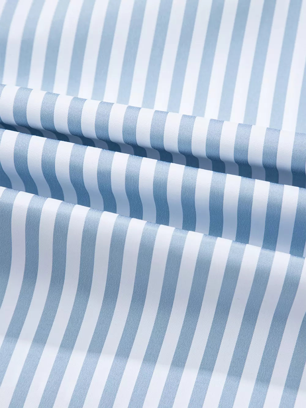 Blue and white striped button-down shirt with shirred fabric detail