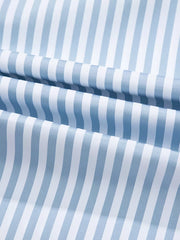 Blue and white striped button-down shirt with shirred fabric detail