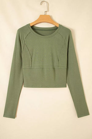 Long Sleeve Round Neck Paneling T-shirt, back view